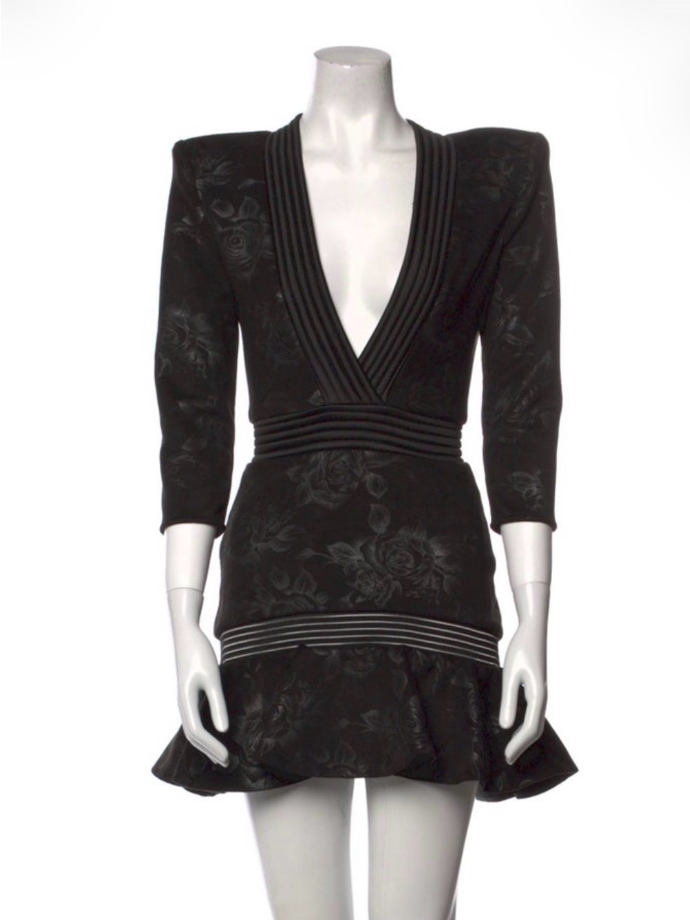 Zhivago Black Floral V-Neck Long Sleeve Mini Dress